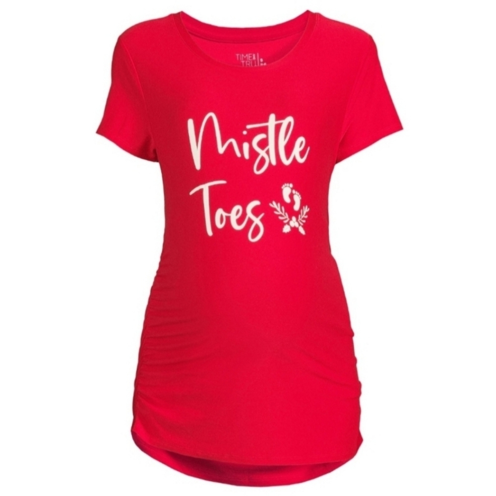 Plus Size XXL Time and Tru Womens Maternity Red White Mistle Toes Graphic Tee